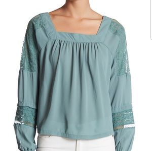 Lace Sleeve Crepe Blouse